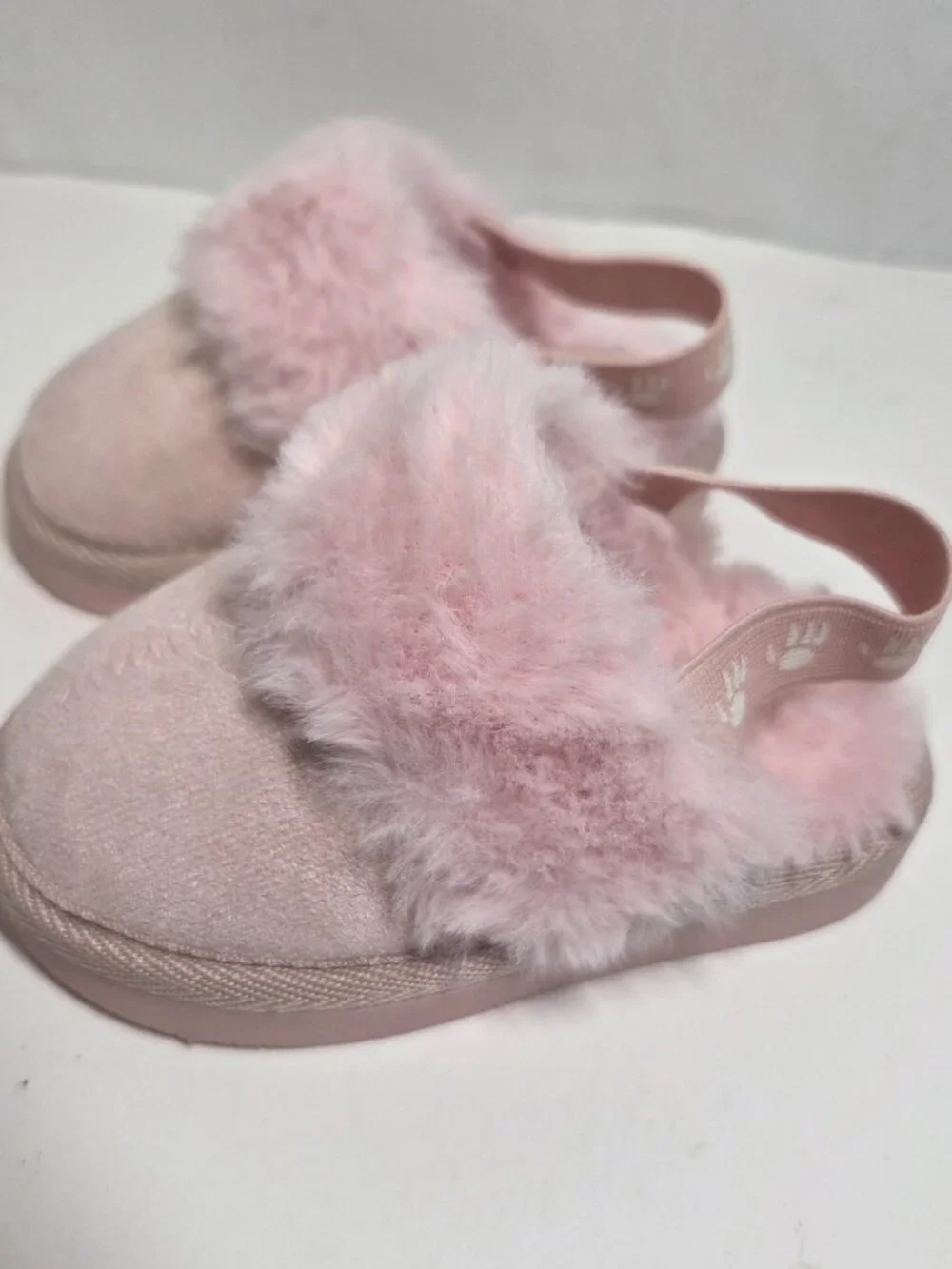 BearPaw Baby Toddler size 4 PINK suede and fur slip on shoes strap Girls